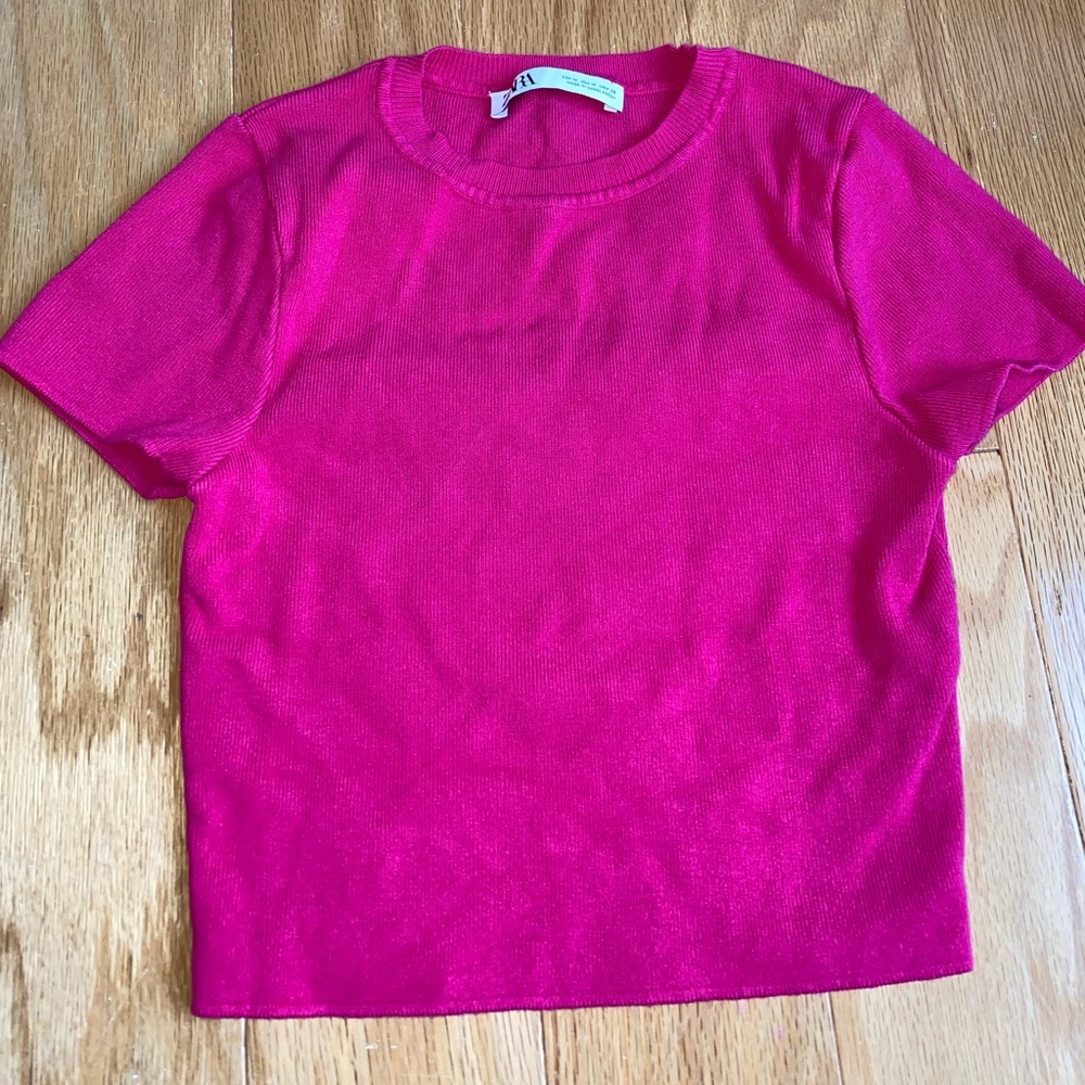 Zara Hot Pink Knit Crop Tee